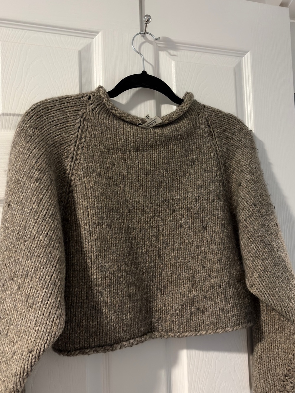 Babaton Cropped Crewneck Sweater in Taupe Heather
